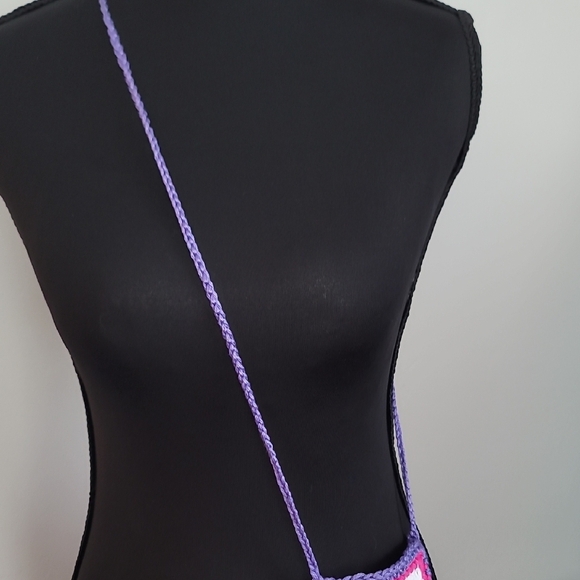 Handcrafted Crochet Crossbody Bag - Pink and Purple - Picture 3 of 5